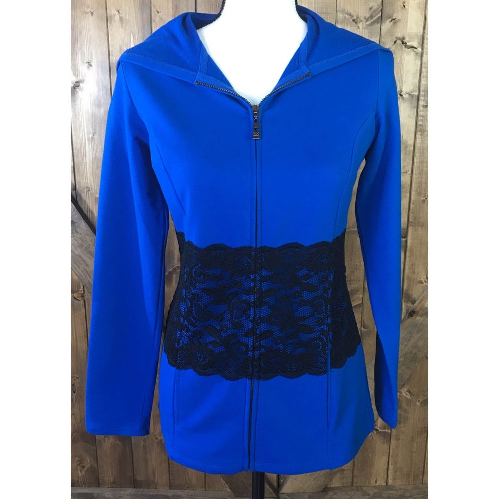 Belle Kim Gravel Blue Lace Zip Up Size XXS